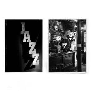 Kit 2 Quadros Jazz Restaurante 33X24Cm Com Vidro - Branca