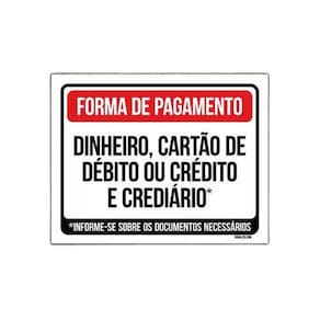 Placa Sinalização - Forma Pagamento Dinheiro Cart Ao 36X46
