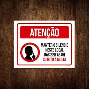 Placa Atenção Mantenha Silêncio Neste Local 18X23