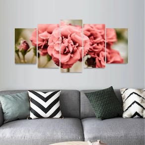 Quadro Mosaico Flor 5 Peças 125X60 Floral Decorativo