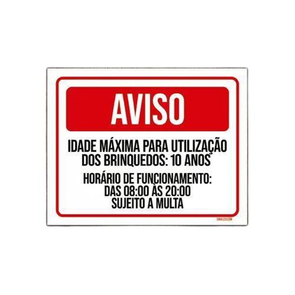Placa Sinalização Aviso Idade Máxima Brinquedos Multa 36X46