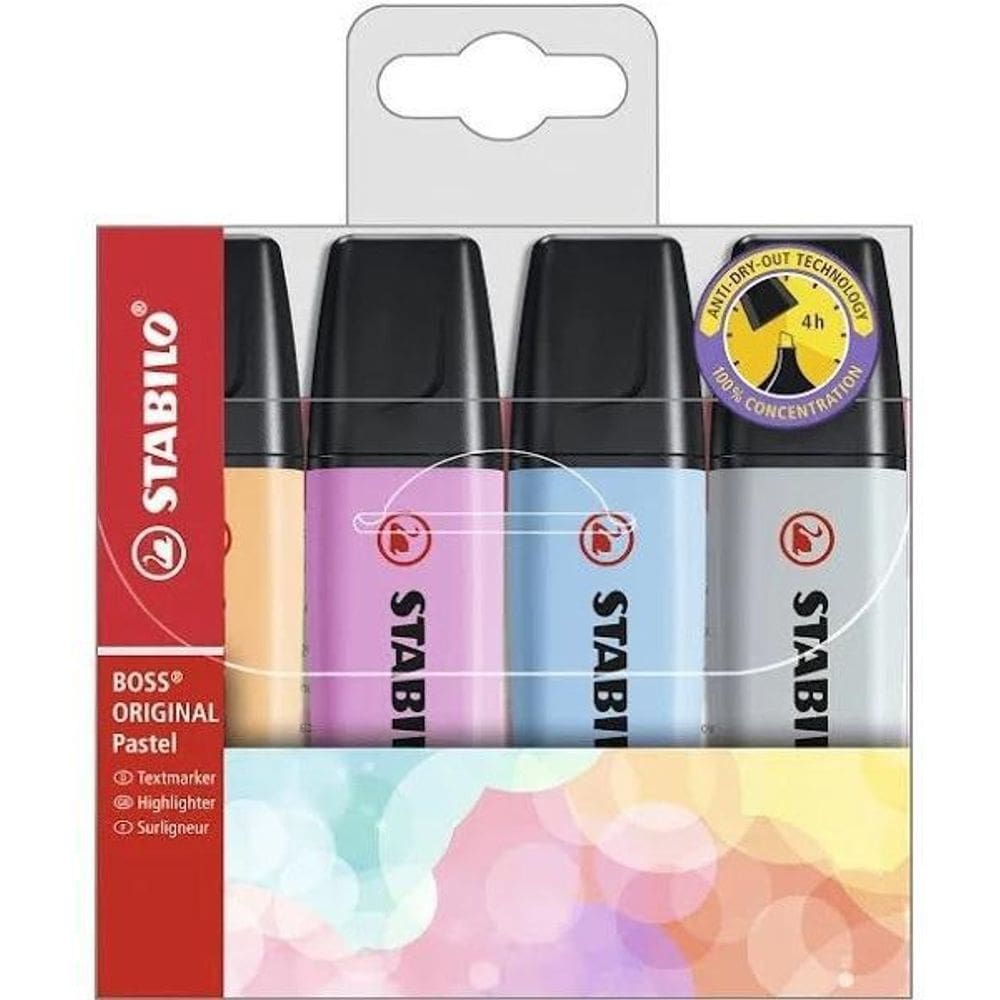 Estojo Marcador Stabilo Boss Pastel 4 Cores