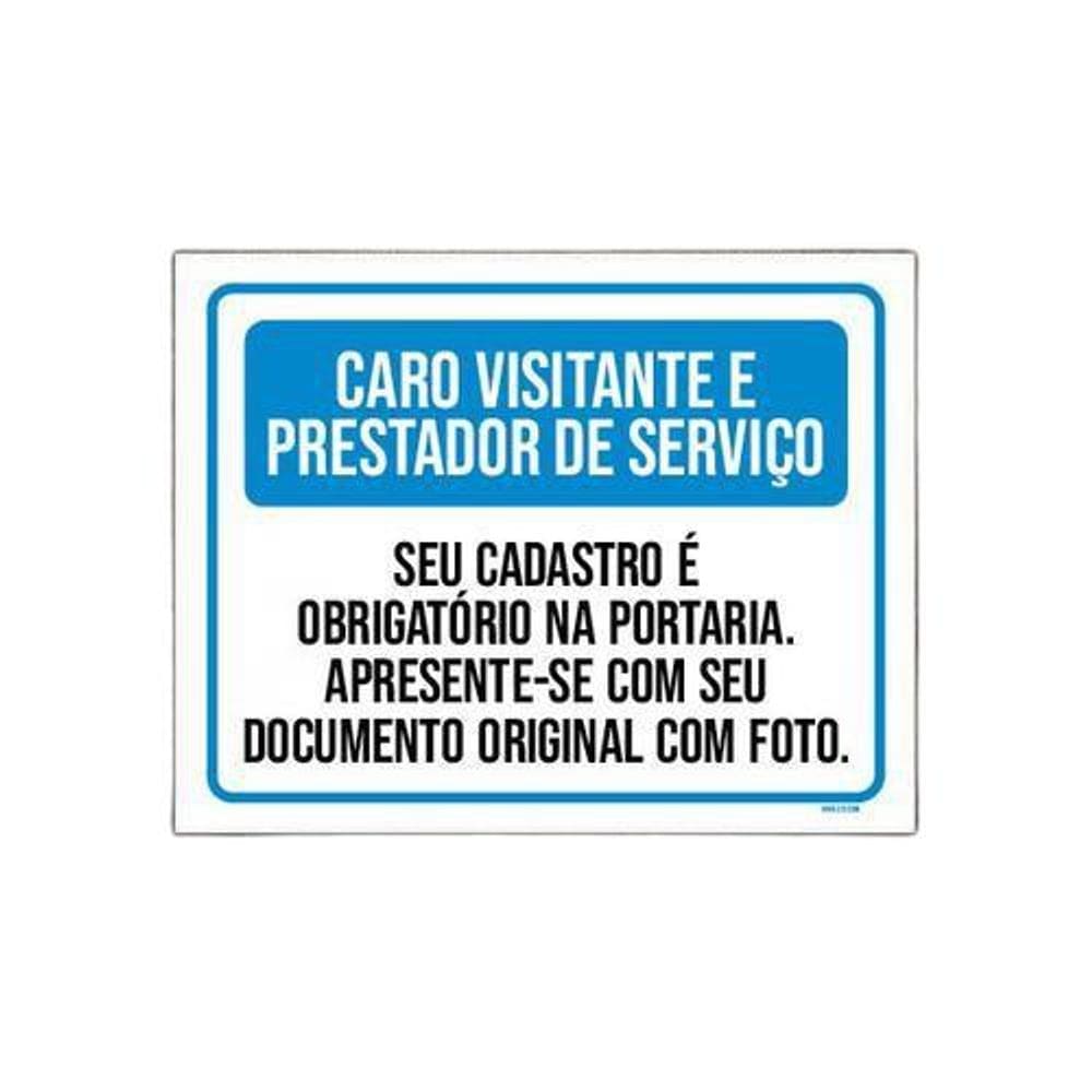 Kit 5 Placas Visitantes Prestadores Cadastro Obrigatório