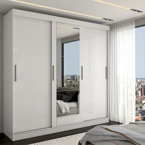Guarda-Roupa Casal Kate 3 Portas 2 Gavetas com Espelho Branco - Panorama Móveis