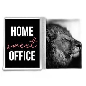 Kit 2 Quadros Home Sweet Office Leão 33X24Cm - Com Vidro