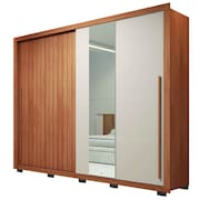 Guarda Roupas Casal Com Ripado e Espelho 2 Portas 4 Gavetas Madeirado/Off White Eloa Caemmun