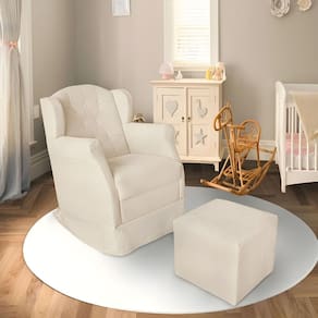 Poltrona Decorativa Amamentação Balanço E Puff Quarto Mamãe Bebê Corino