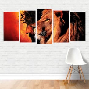 Quadro Religião - Leão De Judá E Jesus Coroa Espinhos Canvas