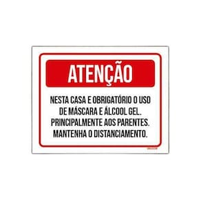 Placa Atenção Obrigatório Máscara Nesta Casa 18x23cm 10un