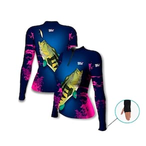 Camiseta Pesca Mar Negro Tucunaré Rosa Proteção Solar UV do Infantil ao Adulto