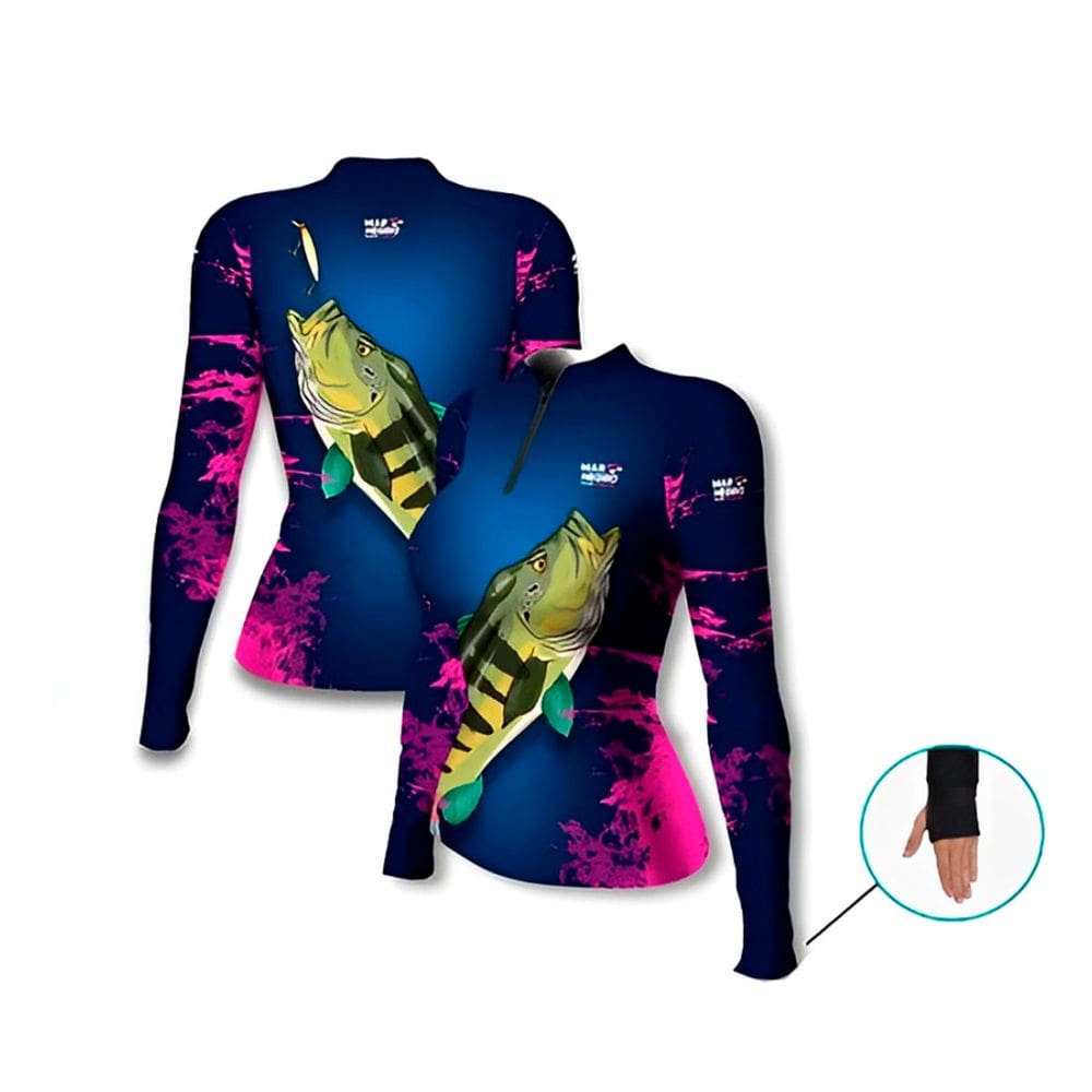 Camiseta Pesca Esportiva Mar Negro Infantil Feminina Tucunaré Rosa Premium UV50+