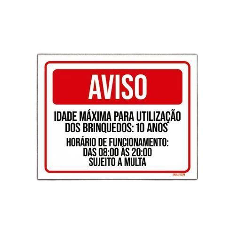 Placa Sinalização Aviso Idade Máxima Brinquedos Multa 36X46