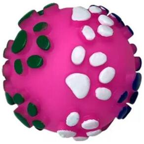 Mordedor Bola De Patinhas Para Pet 7,5Cm Com Apito Rosa