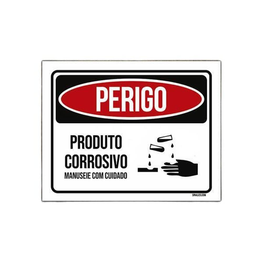Placa De Sinalização - Perigo Produto Corrosivo 18X23