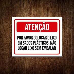 Placa Atenção Por Favor Colocar Lixo Sacos Plásticos 18X23