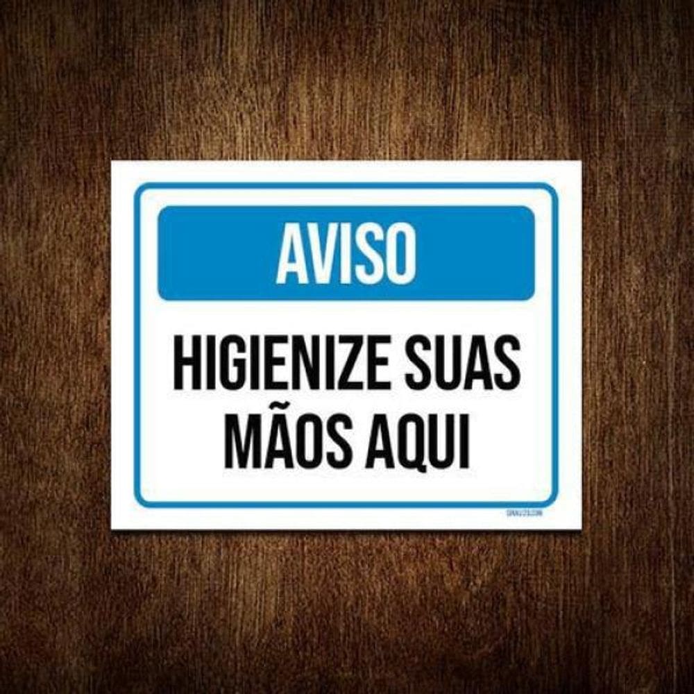 Kit 5 Placas Aviso Higiene Suas Mãos Aqui