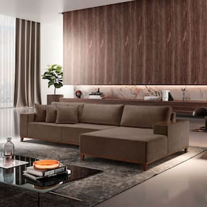 Sofá com Chaise 4 Lugares Bouclê 270 Cm Grécia Marrom