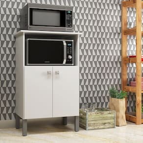 Balcão 2 Fornos Forno e Microondas com 2 Portas e Prateleira Branco