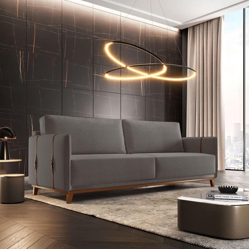 Sofá Dubai 3 Lugares Bouclê 2,36cm X 90cm X 90cm Cinza