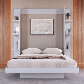 Cama Casal Articulável Vertical com Estante 140 Vancouver Branco