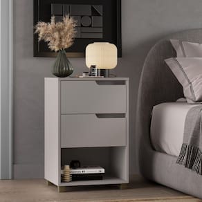 Mesa Cabeceira em Mdf com 2 Gavetas e 1 Nicho da Vinci Cinza