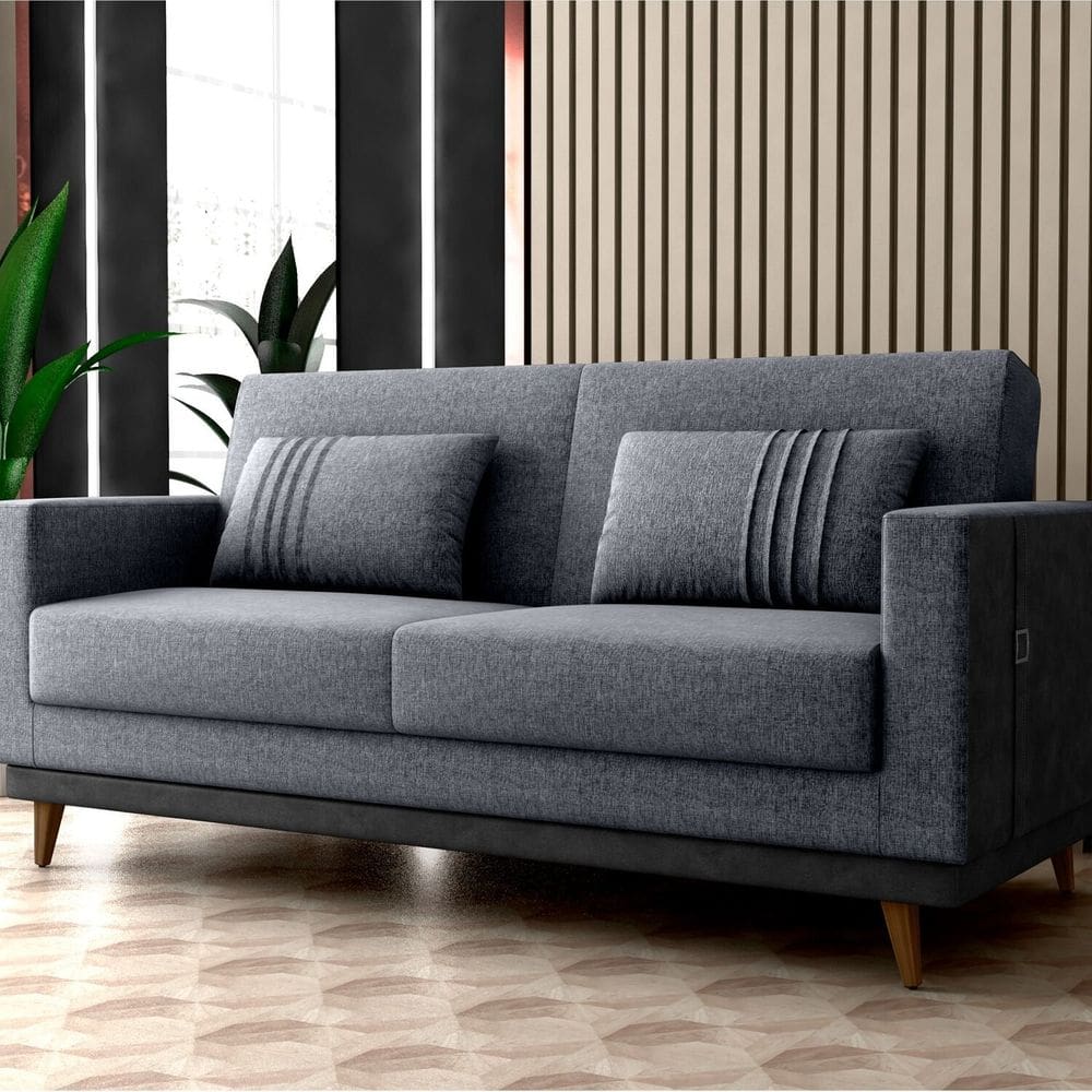 Sofá Cama 3 Lugares Esther 203cm X 95cm X 90cm Cinza/Montana Preto