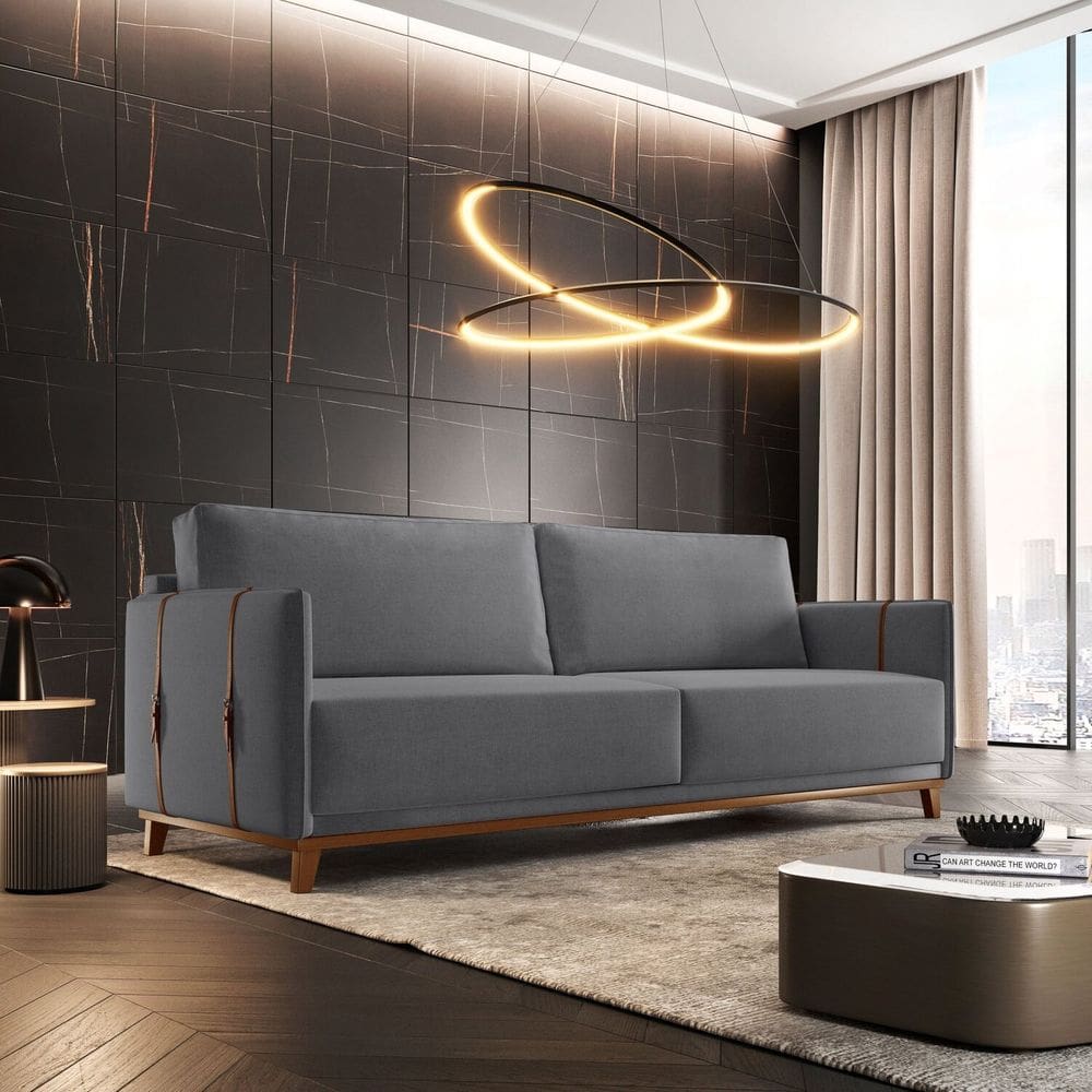 Sofá 3 Lugares Veludo 176 Cm Dubai Cinza