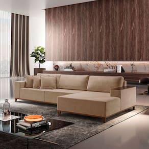 Sofá com Chaise 4 Lugares Linho 290 Cm Grécia Bege