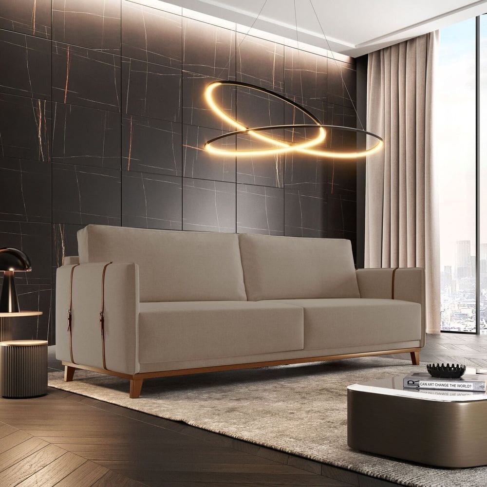 Sofá 3 Lugares Bouclê 236cm Dubai Bege