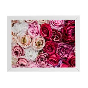 Quadro Rosas Coloridas Degradê Flores Moldura Branca 60X40Cm