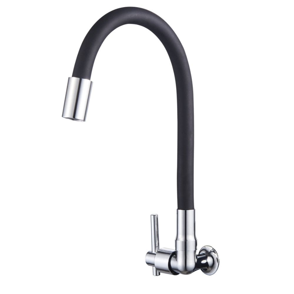 Torneira Metal Cozinha Parede Flexível Alavanca Linha Metal Cromada Preto