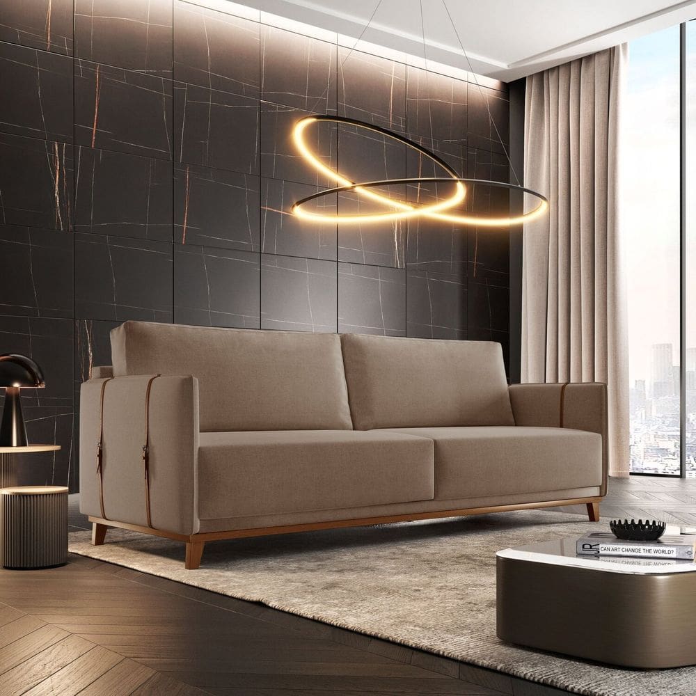 Sofá 3 Lugares Veludo 176 Cm Dubai Bege