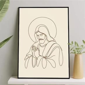 Quadro Jesus One Line - Marrom 33X24Cm - Com Vidro