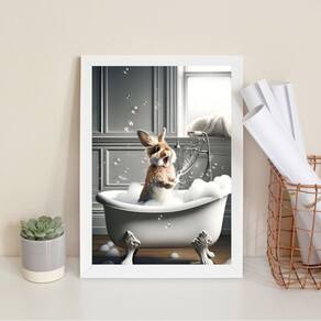 Quadro Banheiro Coelhinho Tomando Banho 45X34Cm