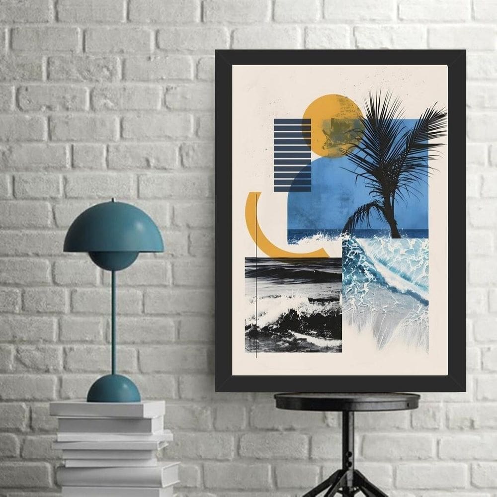 Quadro Decorativo Praia - Colagem 24X18Cm - Com Vidro