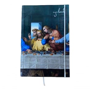 Caderno Sketchbook Grande Capa A Última Ceia Leonardo Da Vinci 21x14cm Miolo Com Pauta Para Escrever