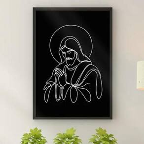 Quadro Jesus Moderno - One Line 33X24Cm - Com Vidro