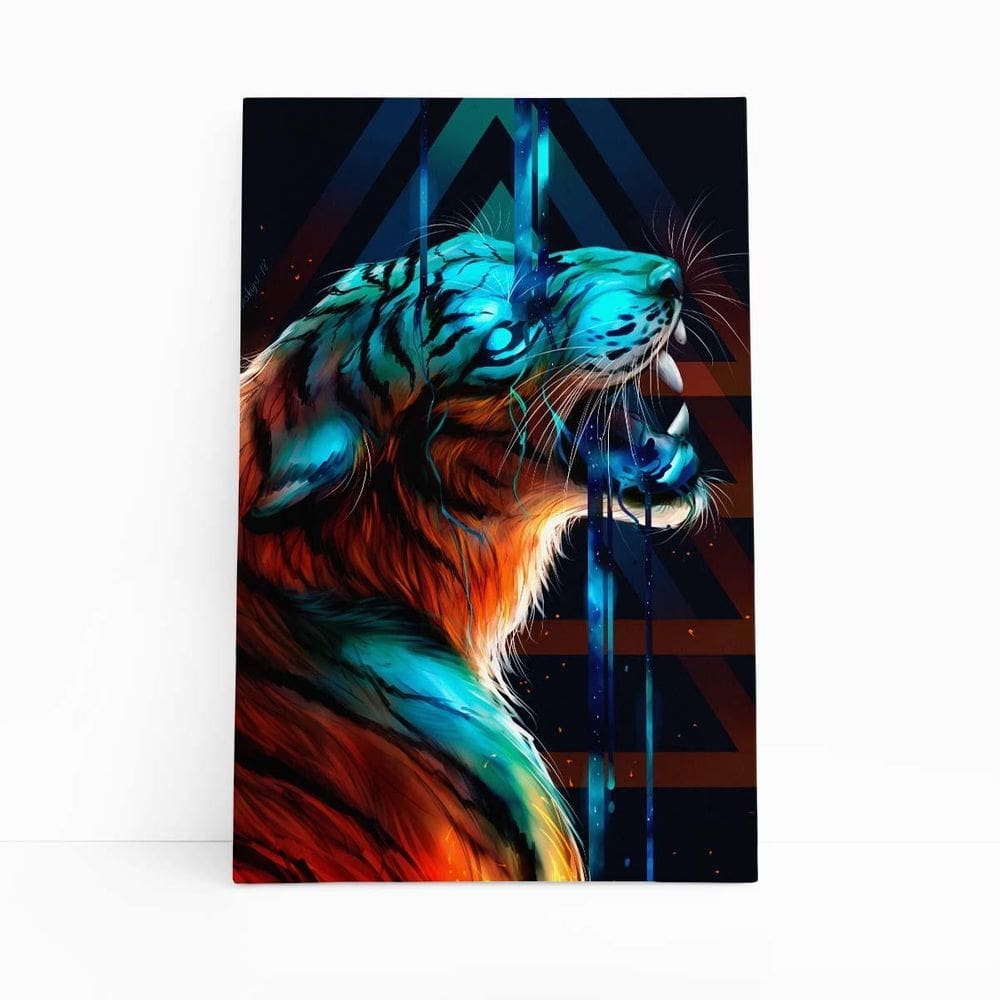 Tigre Azul Desenho Animais Decorativo Quadro Canvas 60X40Cm