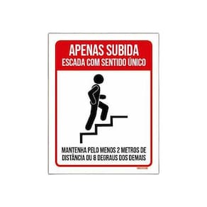 Kit 10 Placas Apenas Subida Escada Sentido Único Distancia