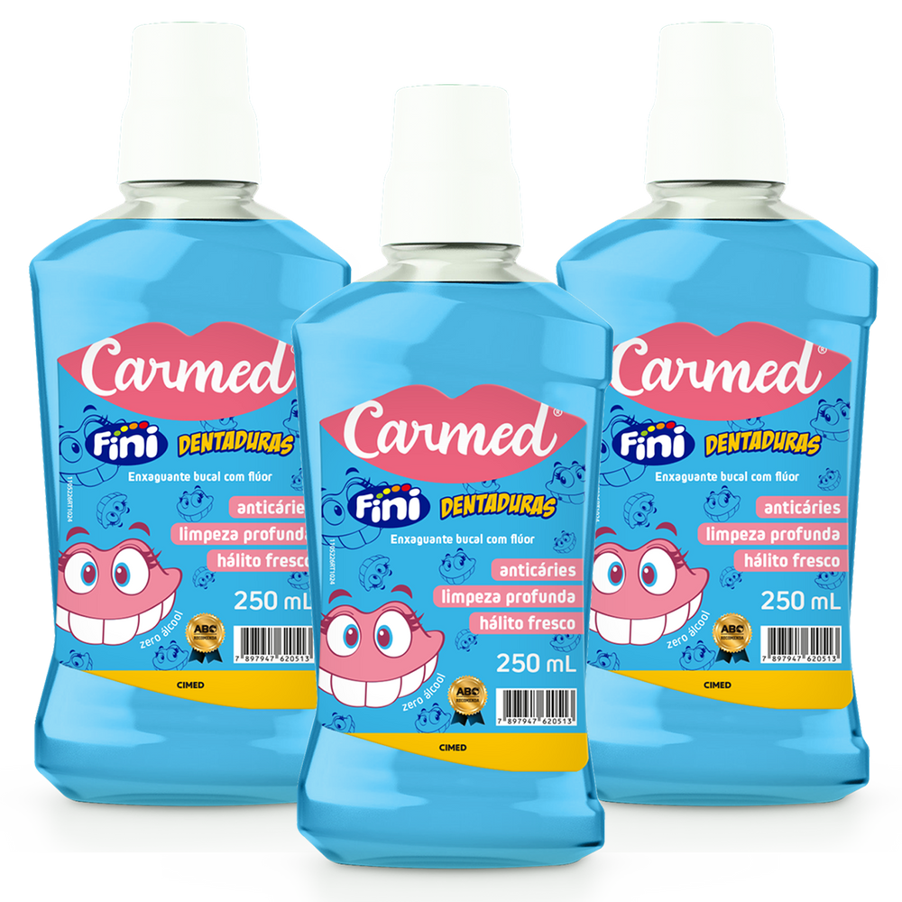Kit 3 und Enxaguante Bucal Carmed Dentadura 250ml