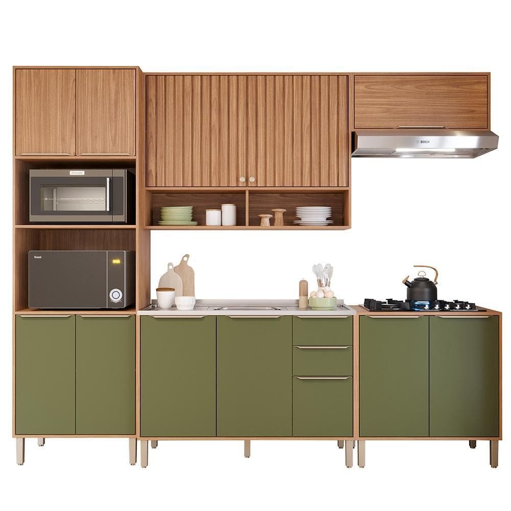 Cozinha Modulada Divina 5 Peças com Torre Quente 2 Fornos e Balcão 120cm para Pia - MGM - Verde