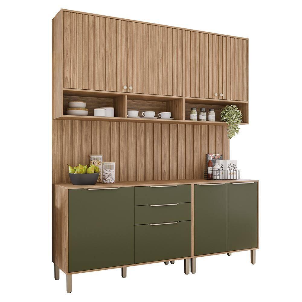 Cozinha Modulada Divina 6 Peças com Painel Ripado - MGM - Verde