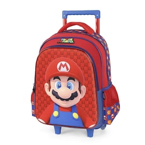 Mochila Rodinha 16 Escolar Super Mario Vermelho Luxcel