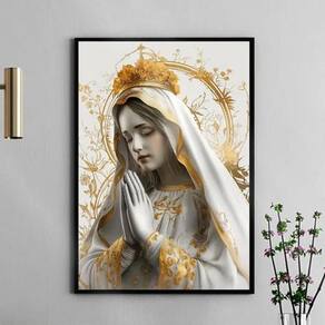 Quadro Nossa Senhora Fátima Branco E Ouro 45X34Cm