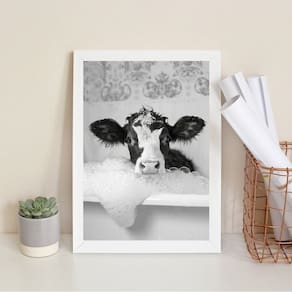 Quadro Banheiro Vaquinha Tomando Banho 45X34Cm - Com Vidro