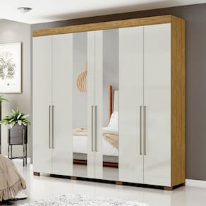 Guarda-Roupa Casal Ita 6 Portas 2 Gavetas com Espelho Marrocos/Off White - Mx Móveis