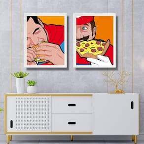Kit 2 Quadros Super Herois Comendo Lanches 33X24Cm - Vidro