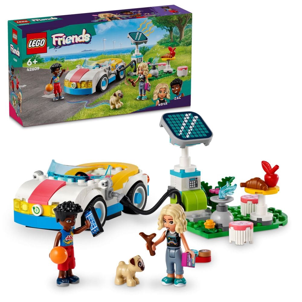 Carro de brinquedo LEGO Friends 42609 elétrico com estação de carregamento