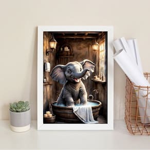 Quadro Banheiro Elefantinho Tomando Banho 45X34Cm - Vidro