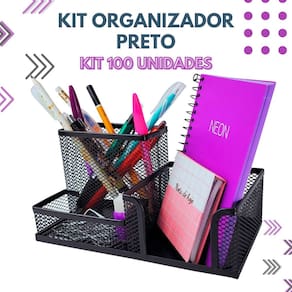 Kit Organizador para Escritório com 3 Partes Preto - 100un